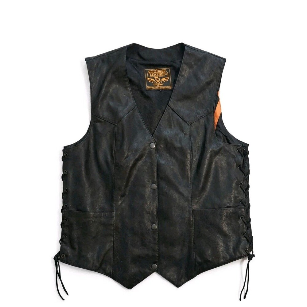 Milwaukee Leather 1254 Women's Black Leather Motorcycle Rider Vest w/ Side Laces